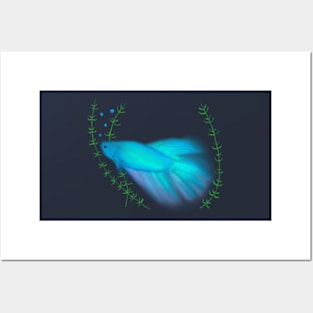 Betta Fish Light (Neon) blue 2 Posters and Art